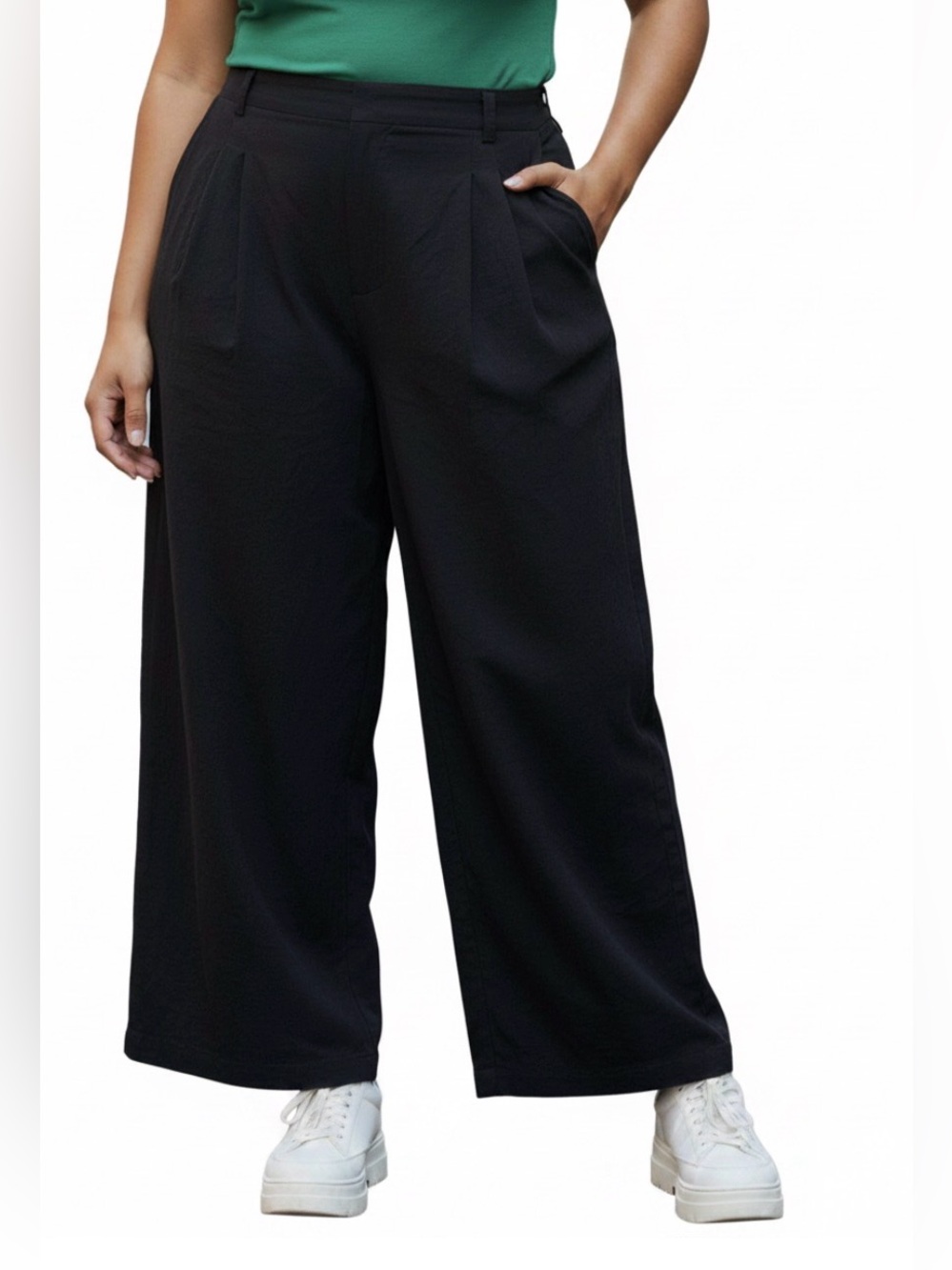 HALARA Flex High Waisted Black Elastic Waist Cotton Wide Leg Pants Size XL